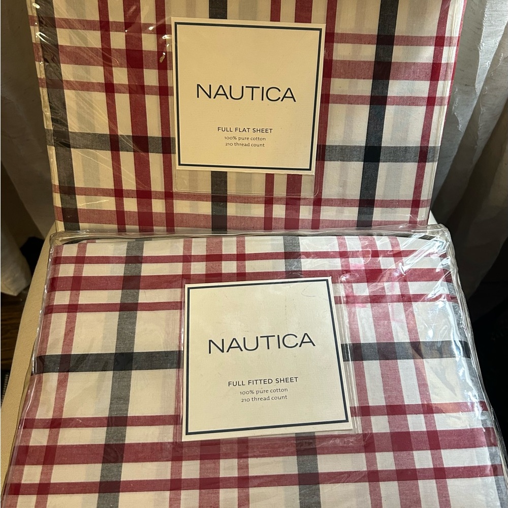 Nautica Montana Red White and Blue Plaid Full Sheet Set